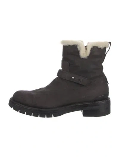 Pre-owned Rag & Bone Suede Fur Trim Moto Boots In Black