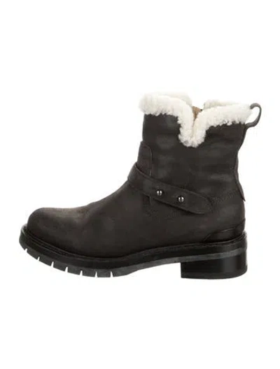 Pre-owned Rag & Bone Suede Fur Trim Moto Boots In Black