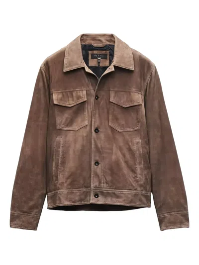 Rag & Bone Water Repellent Goatskin Suede Trucker Jacket In Brown