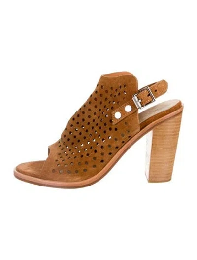 Pre-owned Rag & Bone Suede Lasercut Accents Slingback Sandals In Brown