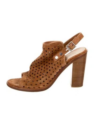 Pre-owned Rag & Bone Suede Lasercut Accents Slingback Sandals In Brown