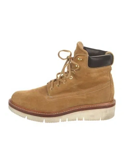 Pre-owned Rag & Bone Suede Leather Trim Embellishment Lace-up Boots In Neutral