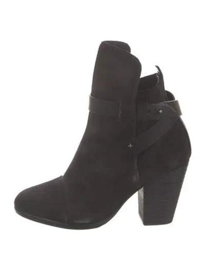 Pre-owned Rag & Bone Suede Leather Trim Embellishment Moto Boots In Black