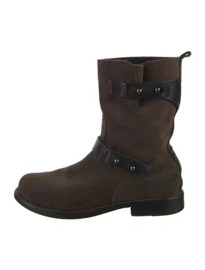 Pre-owned Rag & Bone Suede Leather Trim Embellishment Moto Boots In Brown