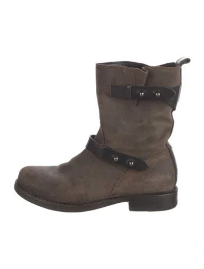 Pre-owned Rag & Bone Suede Leather Trim Embellishment Moto Boots In Brown