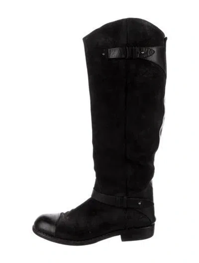 Pre-owned Rag & Bone Suede Leather Trim Embellishment Riding Boots In Black
