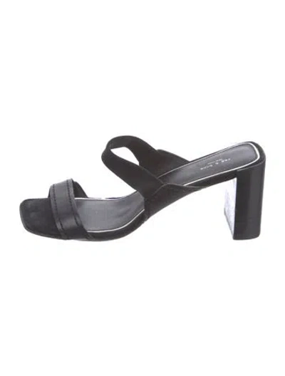 Pre-owned Rag & Bone Suede Leather Trim Embellishment Slides In Black