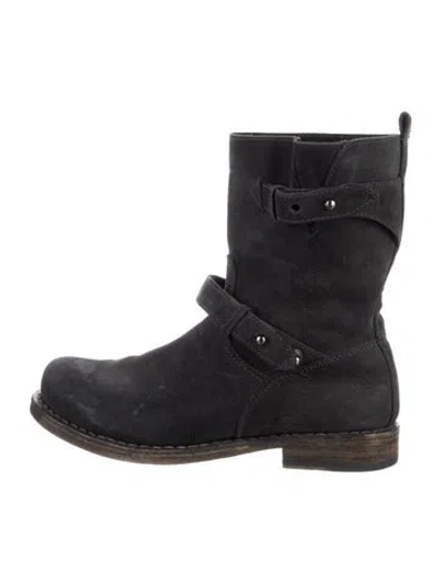 Pre-owned Rag & Bone Suede Moto Boots In Black