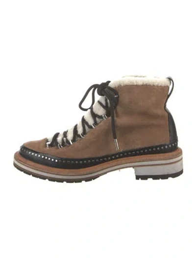 Pre-owned Rag & Bone Suede Studded Accents Lace-up Boots In Brown
