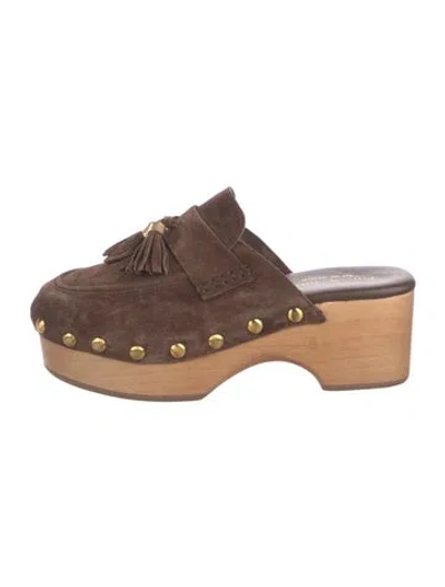 Pre-owned Rag & Bone Suede Studded Accents Mules In Neutral