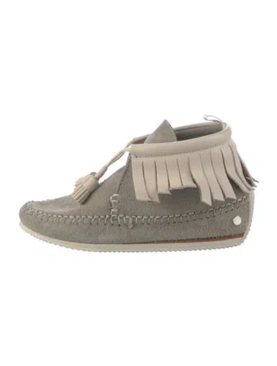 Pre-owned Rag & Bone Suede Tassel Accents Boots In Grey/white
