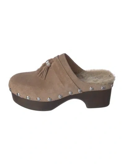 Pre-owned Rag & Bone Suede Tassel Accents Mules In Neutral