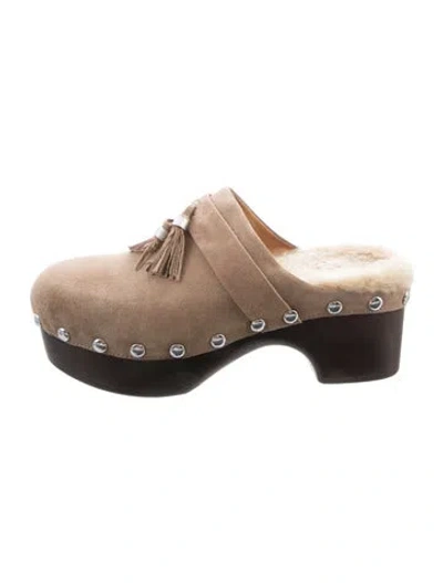 Pre-owned Rag & Bone Suede Tassel Accents Mules In Neutral