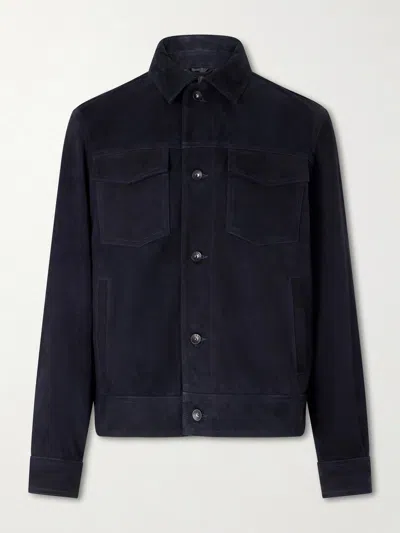 Rag & Bone Suede Trucker Jacket In Blue