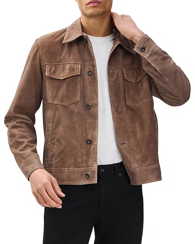 Rag & Bone Water Repellent Goatskin Suede Trucker Jacket In Brown