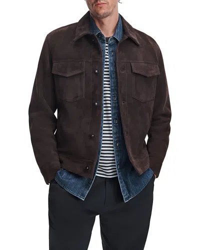 Rag & Bone Suede Trucker Jacket In Dark Brown