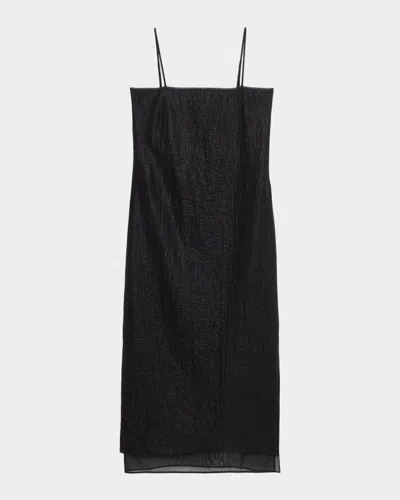 Rag & Bone Suki Sleeveless Crinkled Organza Midi Slip Dress In Black