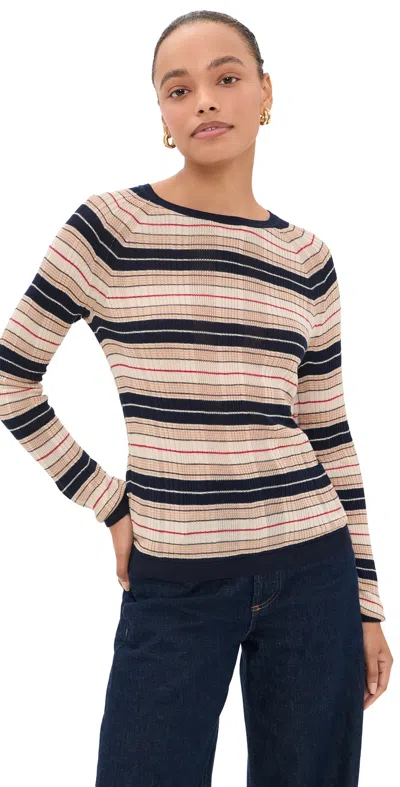 Rag & Bone Teresa Silk Blend Stripe Crew Pullover Nvymt In Multi