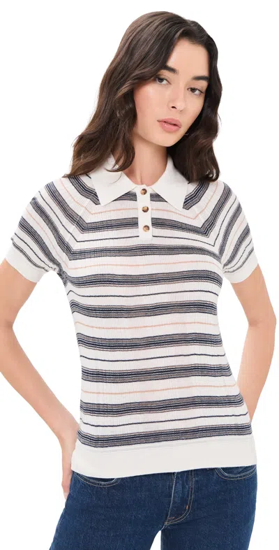 Rag & Bone Teresa Silk Blend Stripe Polo Ivrmt