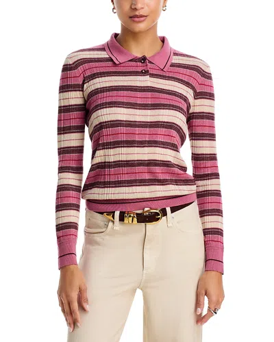 Rag & Bone Teresa Silk Blend Striped Ribbed Polo Sweater In Multi