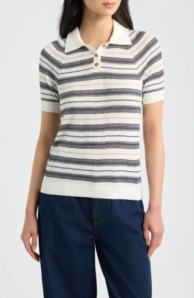Rag & Bone Teresa Stripe Silk Blend Polo In Ivrmt