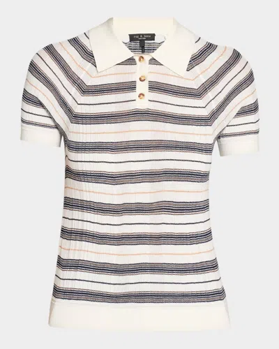 Rag & Bone Teresa Striped Silk-blend Polo In Ivrmt