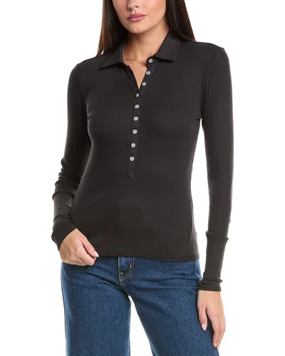 Rag & Bone The Essential Rib Button Polo Shirt In Black