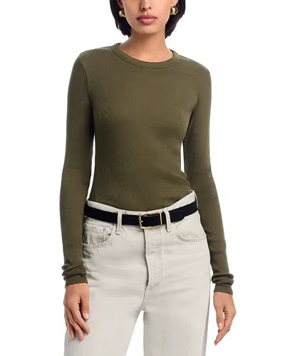 Rag & Bone The Essential Rib Long Sleeve Cotton T-shirt In Green