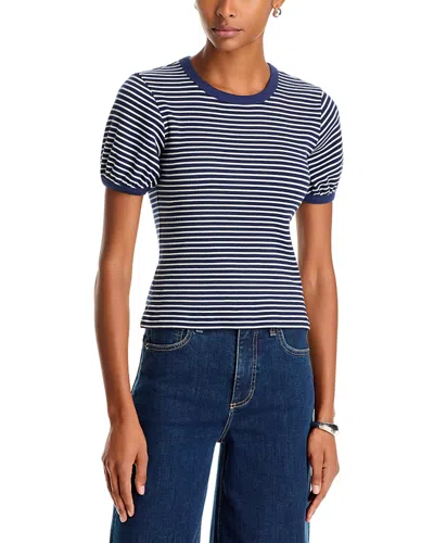 Rag & Bone The Essential Rib Striped Pima Cotton Stretch Tee In Blue