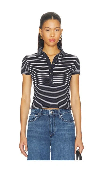 Rag & Bone The Knit Button Stripe Polo Tee In Blue