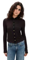 Rag & Bone The Knit Contrast Long Sleeve Polo Dark Brown In Brown