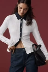 Rag & Bone Contrast Trim Rib Button-up Shirt In White