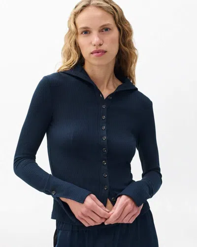 Rag & Bone The Knit Ribbed Buttoned Cardigan In Blue