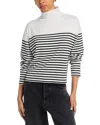 Rag & Bone Stripe Rib Knit Side Button Funnel Neck Top In White