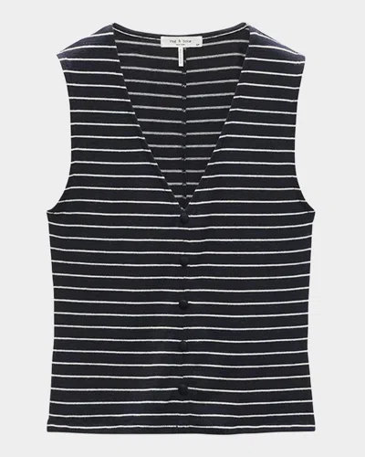 Rag & Bone The Knit Stripe Button-front Tank Top In Black