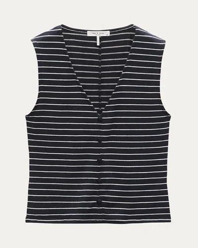 RAG & BONE THE KNIT STRIPE BUTTON-FRONT TANK TOP