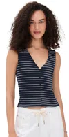 Rag & Bone The Knit Stripe Button Up Tank Navy Multi In Blue