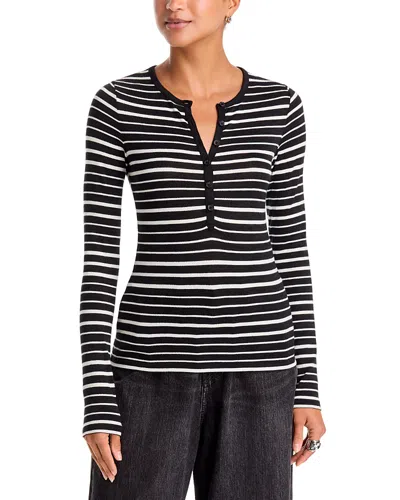 Rag & Bone The Knit Stripe Long Sleeve Henley In Black