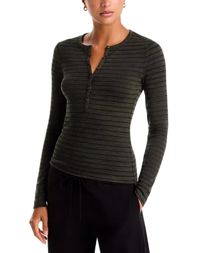 Rag & Bone The Knit Stripe Long Sleeve Henley In Green
