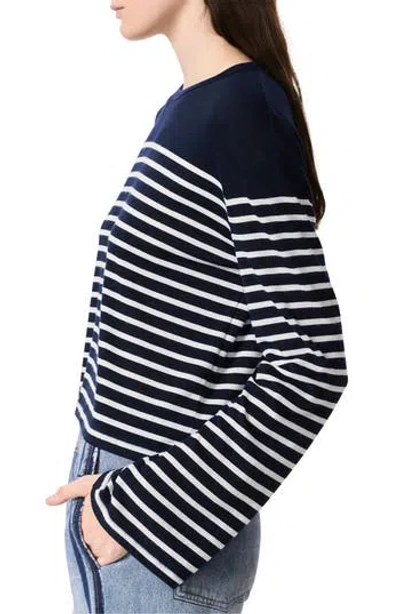 Rag & Bone The Knit Stripe Boxy Long-sleeve Tee In Navy Ivory