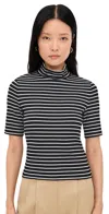 Rag & Bone The Knit Stripe Rib Mock Neck T-shirt In Black