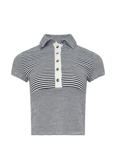 Rag & Bone The Knit Striped Polo Shirt In White
