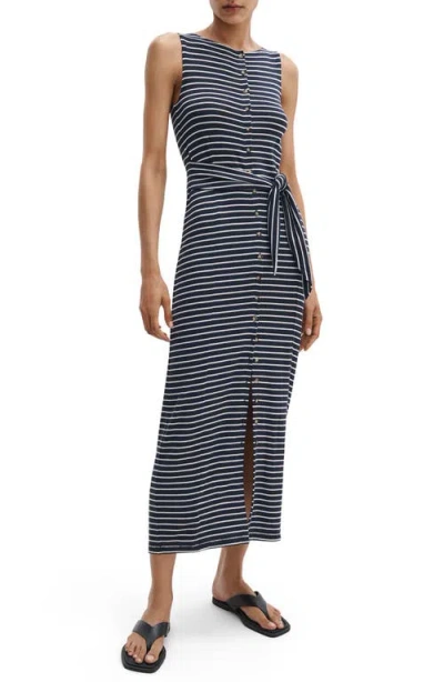 Rag & Bone The Knit Tie Waist Sleeveless Maxi Dress In Blue
