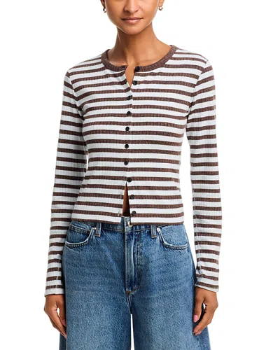 Rag & Bone The Knit Wide Rib Stripe Cardigan In Brown