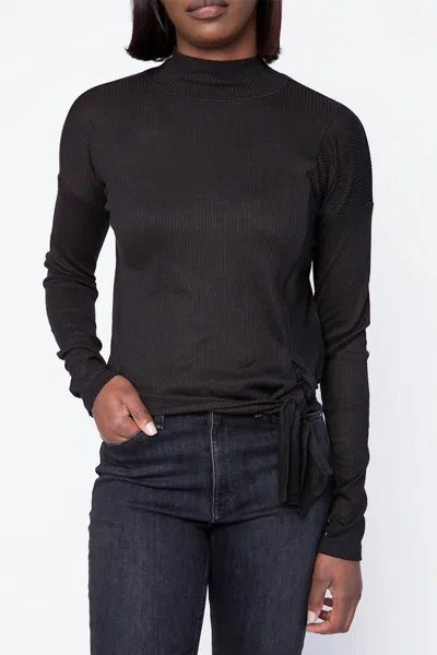 Rag & Bone The Rib Knit Tie Turtleneck Top In Black