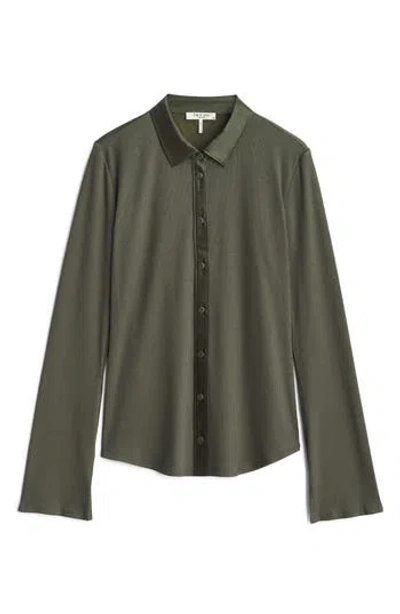 Rag & Bone The Ribbed Mixed Media Button-up Shirt In Green