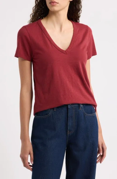 Rag & Bone The Slub V-neck T-shirt In Burgundy