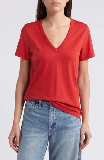 Rag & Bone The Vee Slub Cotton T-shirt In Red