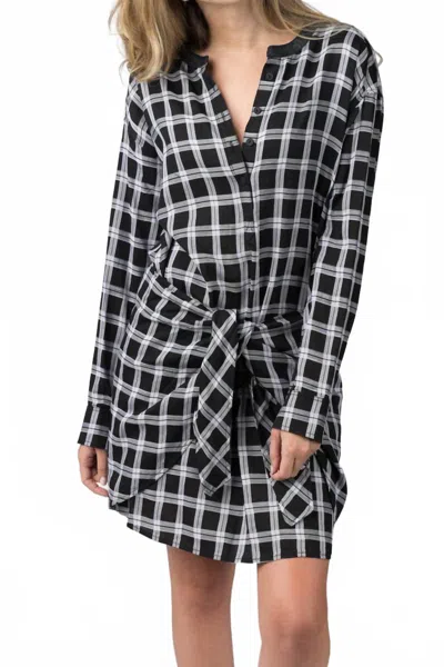 Rag & Bone Tie Plaid Mini Dress In Black / Heather Grey