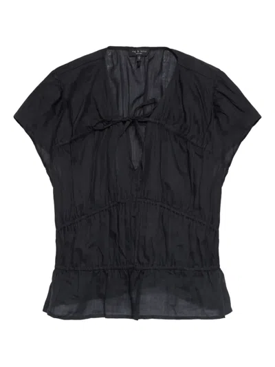 Rag & Bone Ties Smocked Top In Black